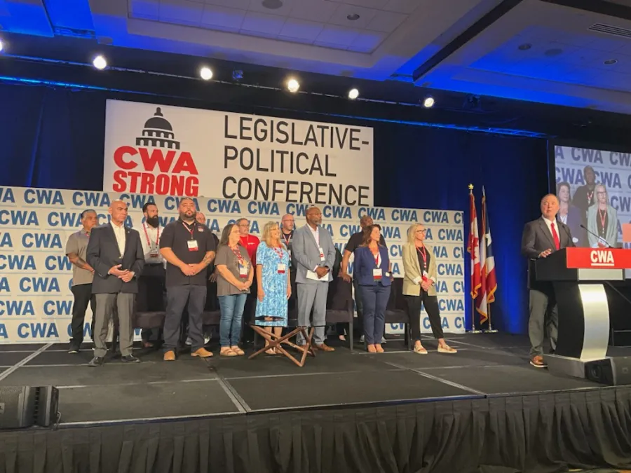 Representative Adam Schiff speaks to CWA 