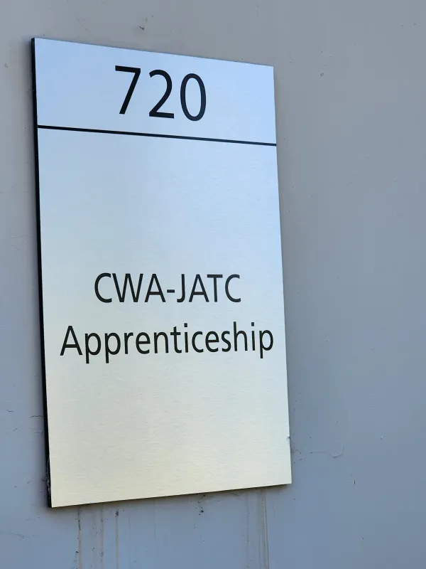 Door sign of the CWA JATC Appreticeship