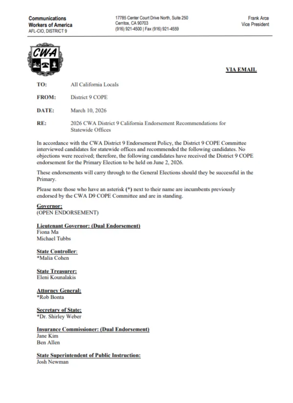 Primary Election Endorsement Page 1